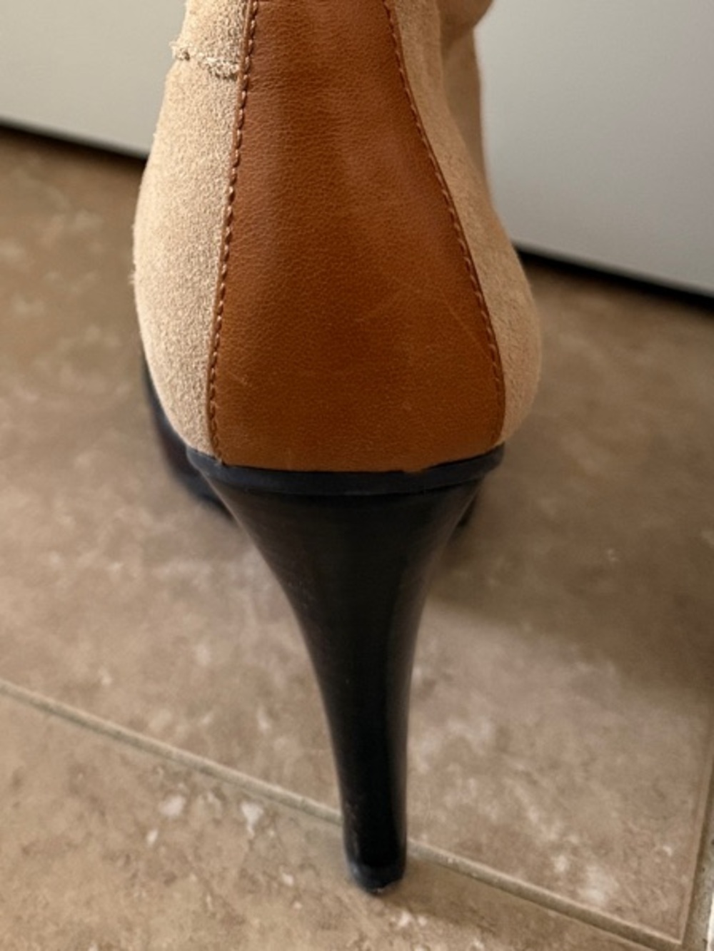 Guess Tan Suede Lace-Up Heeled Ankle Boots with Buckle Strap - Picture 4 of 7